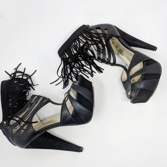 bebe Shoes - Bebe | leather black fringe heels